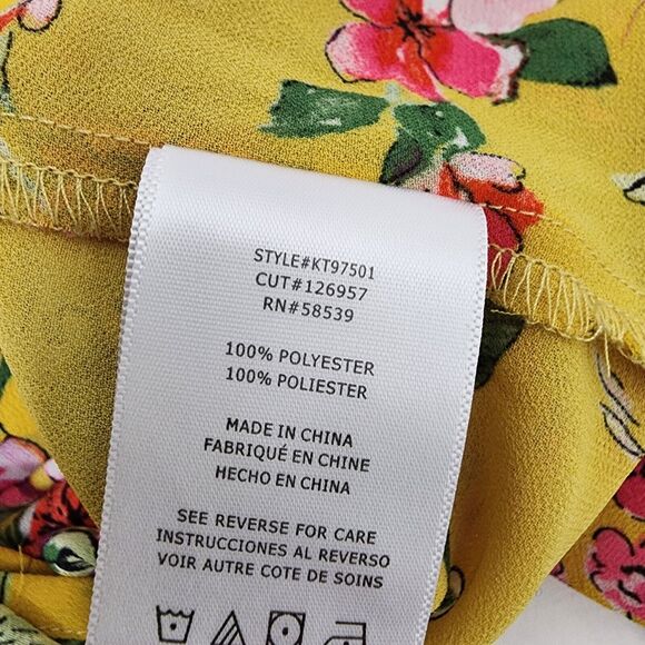 Kut From The Kloth Womens Blouse Large Floral Felicity Wrap Top Tie Waist Yellow - Picture 9 of 10
